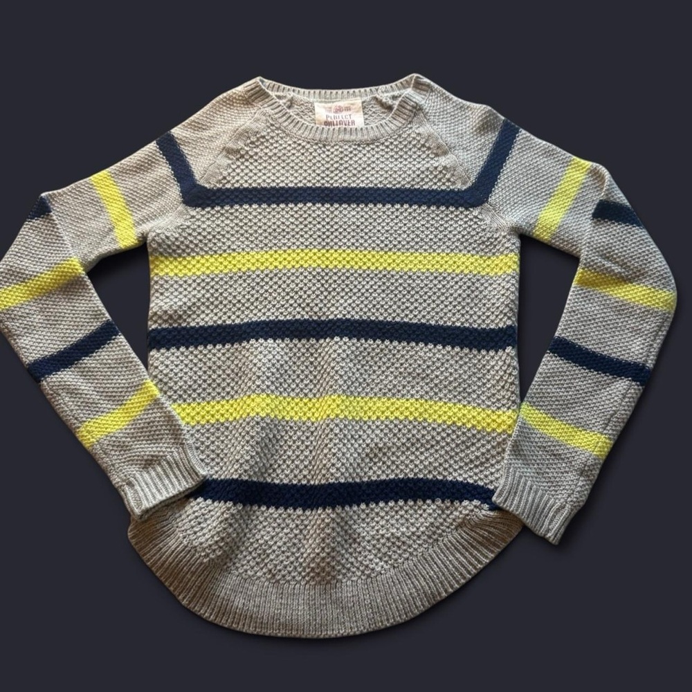 SO Women's Sweater with Gray, green, and Navy Stripes